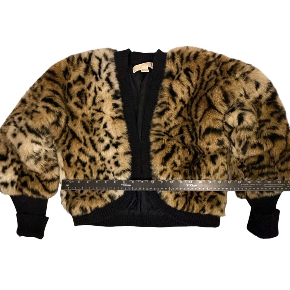 Michael Michael Kors Faux Leopard Fur Bomber Jacket Brown Black Animal Print - Picture 4 of 8